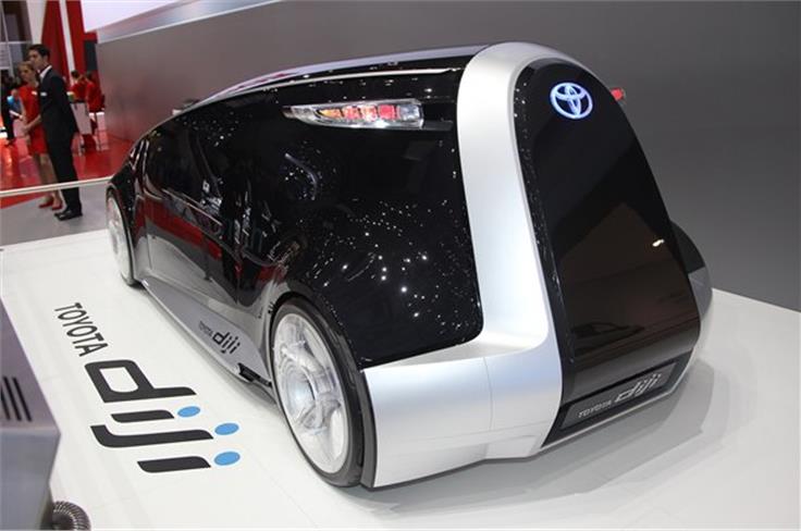 Toyota diji three-seater concept was first seen at TokyoThe car's exterior works like a media screen.